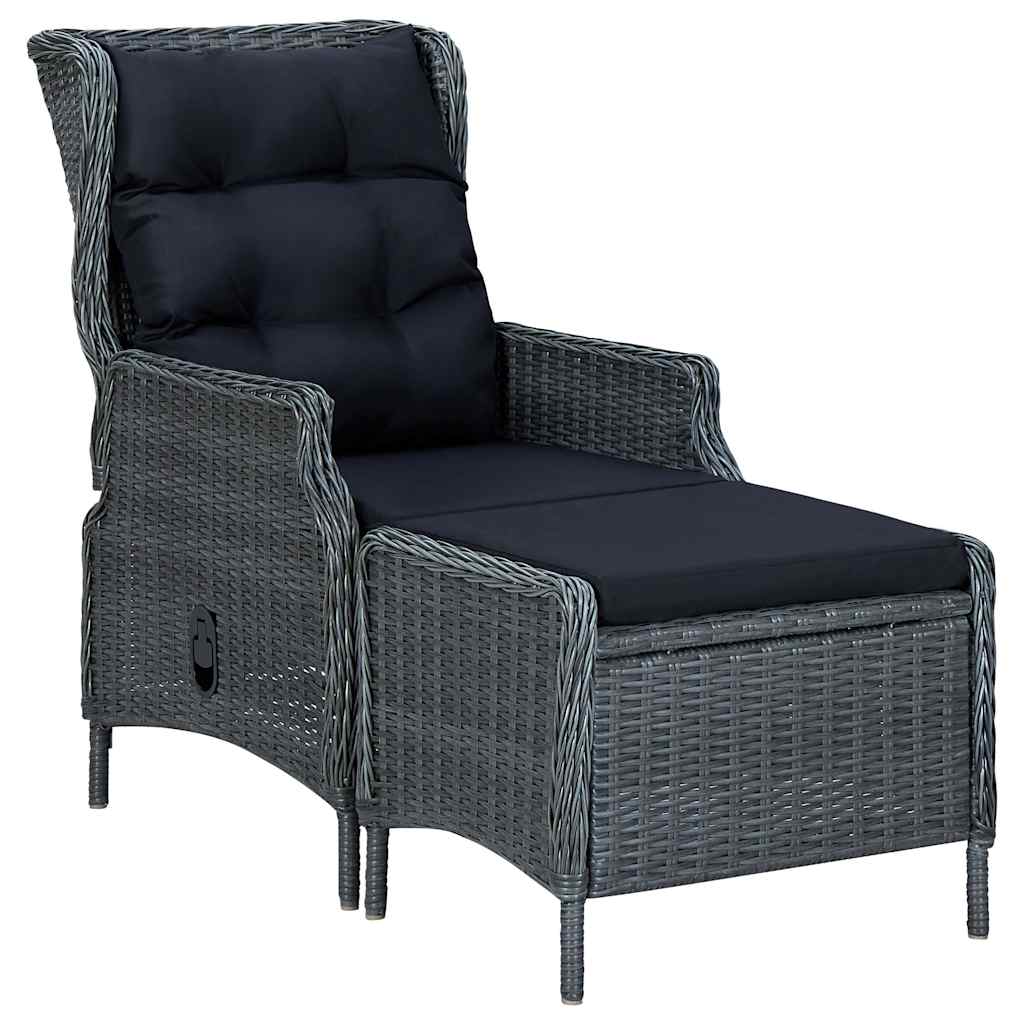 Gartensessel Verstellbar mit Fußhocker Poly-Rattan Dunkelgrau
