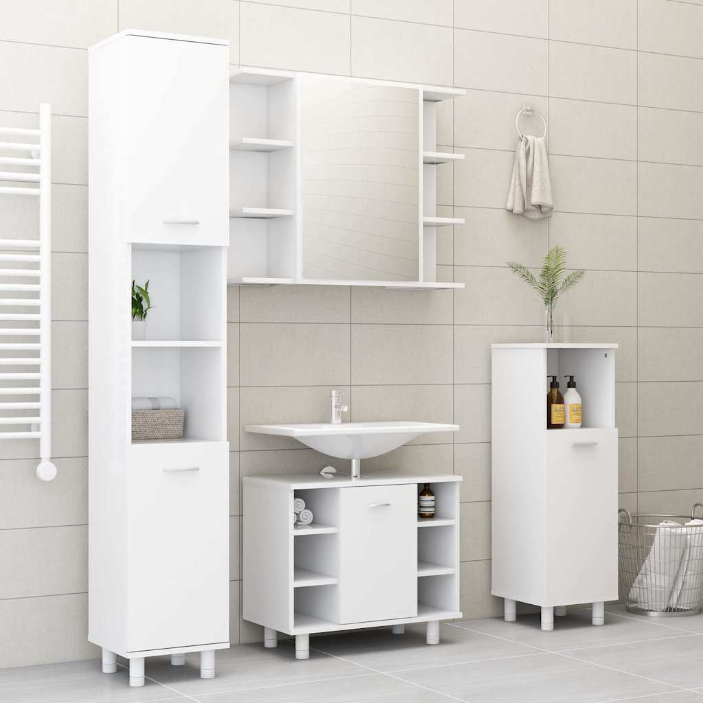 4-tlg. Badmöbel-Set Weiß Holzwerkstoff
