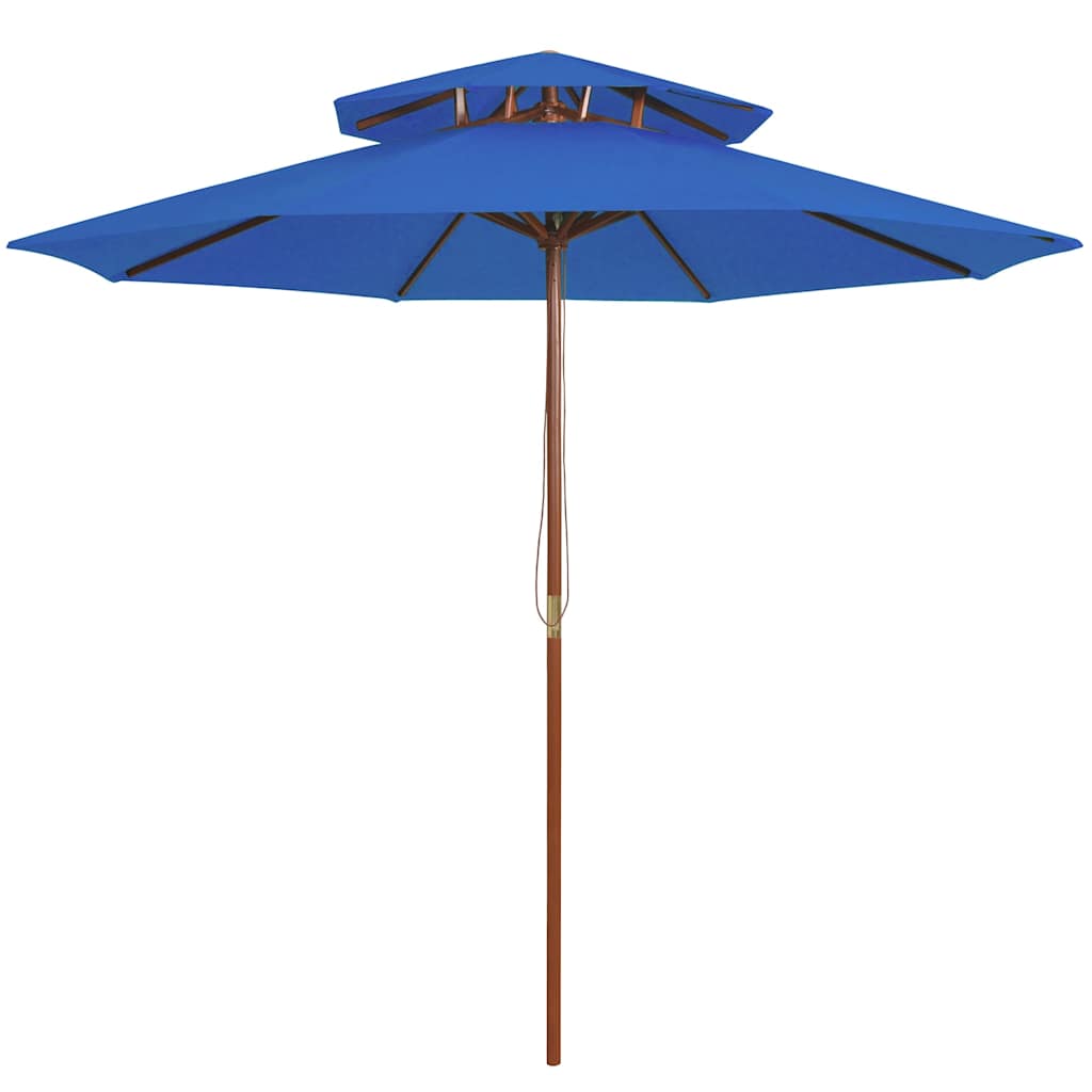 Sonnenschirm mit Doppeldach und Holz-Mast Blau 270 cm