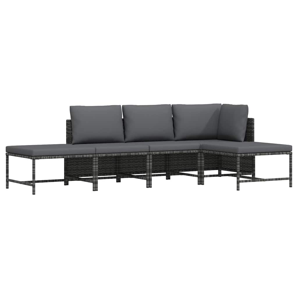 5-tlg. Garten-Sofagarnitur mit Auflagen Grau Poly Rattan