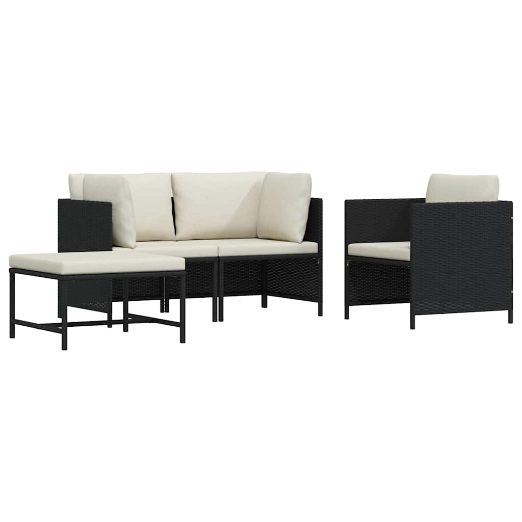 4-tlg. Garten-Sofagarnitur mit Auflagen Schwarz Poly Rattan