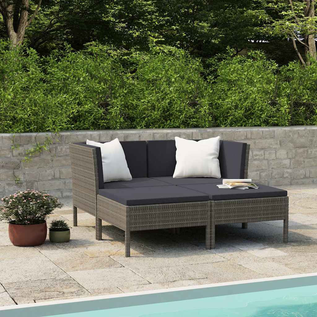 4-tlg. Garten-Lounge-Set mit Auflagen Poly Rattan Grau
