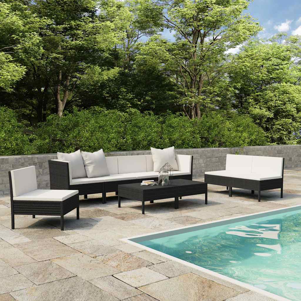 9-tlg. Garten-Lounge-Set mit Auflagen Poly Rattan Schwarz