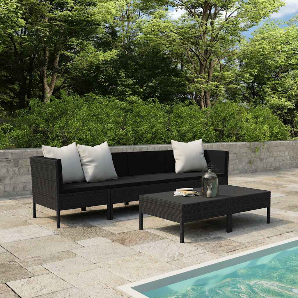 6-tlg. Garten-Lounge-Set mit Auflagen Poly Rattan Schwarz