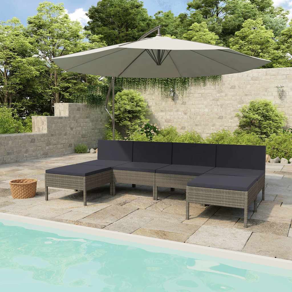 6-tlg. Garten-Lounge-Set mit Auflagen Poly Rattan Grau