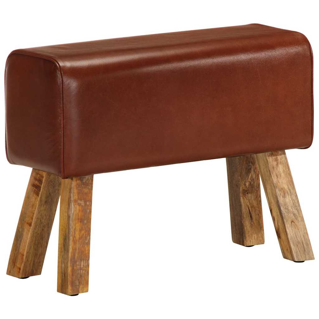 Sitzbank Turnbock-Design 58cm Braun Echtleder Mango Massivholz