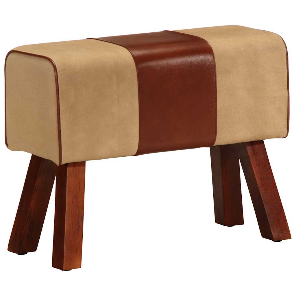 Sitzbank Turnbock-Design 58 cm Braun Echtleder Massivholz Mango