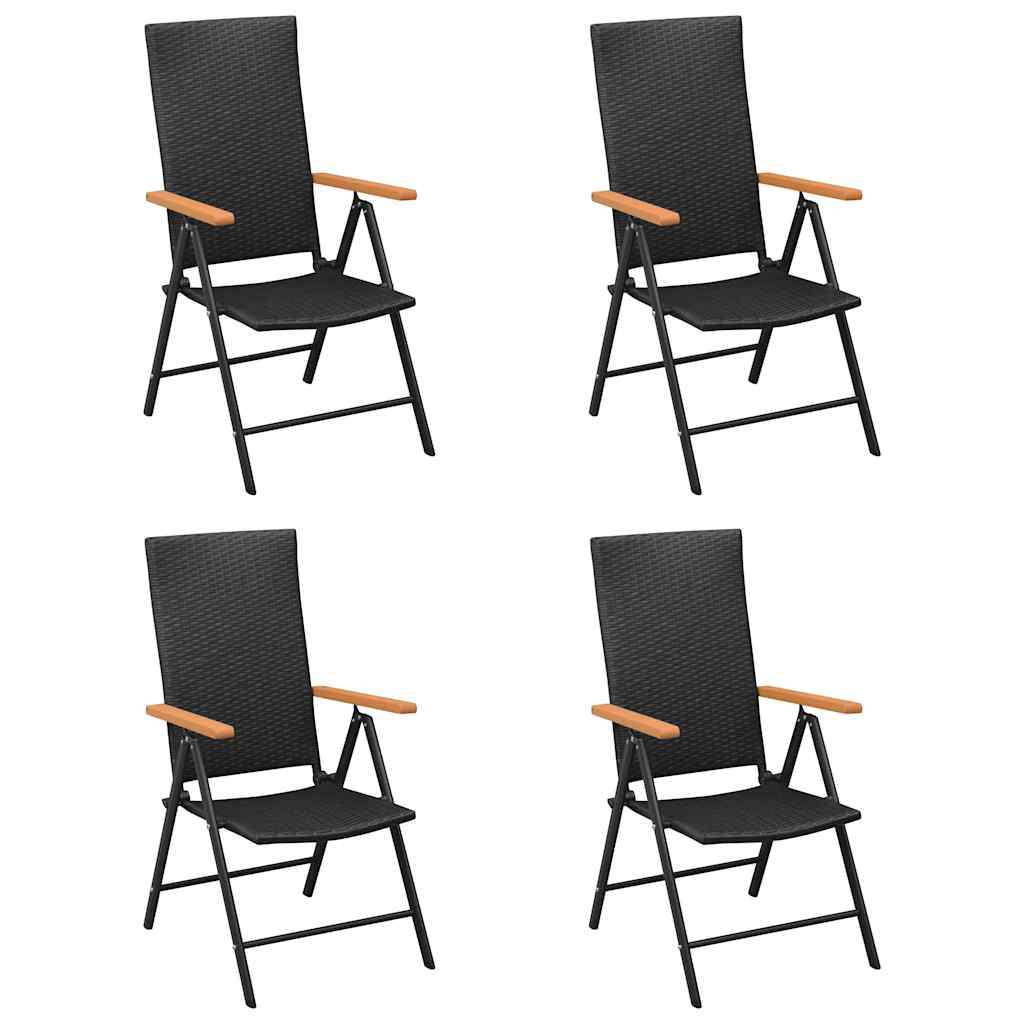 Klappstühle, 4 Stück, Polyrattan, Schwarz
