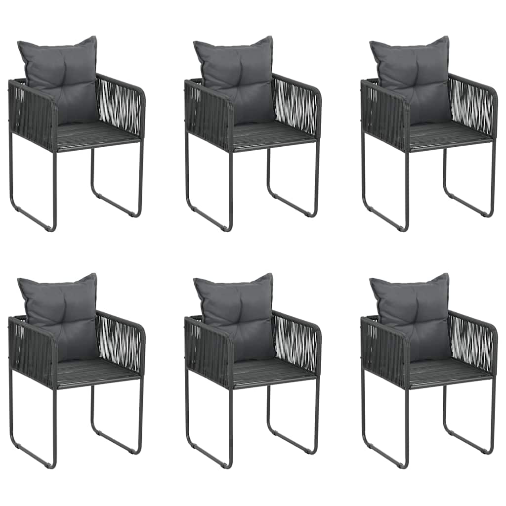 Gartenstühle 6 Stk. mit Kissen Poly Rattan Schwarz