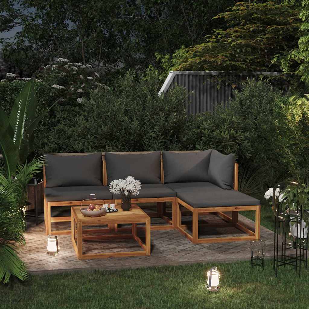 5-tlg. Garten-Lounge-Set mit Auflagen Massivholz Akazie