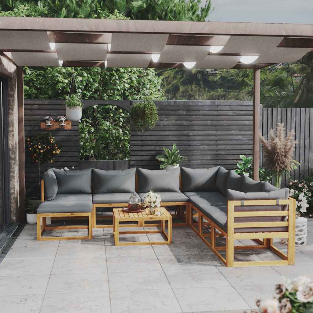 9-tlg. Garten-Lounge-Set mit Auflagen Massivholz Akazie
