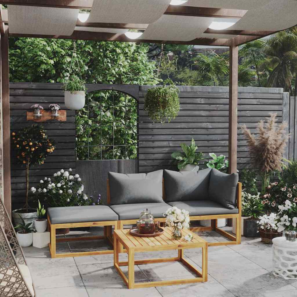 4-tlg. Garten-Lounge-Set mit Auflagen Massivholz Akazie