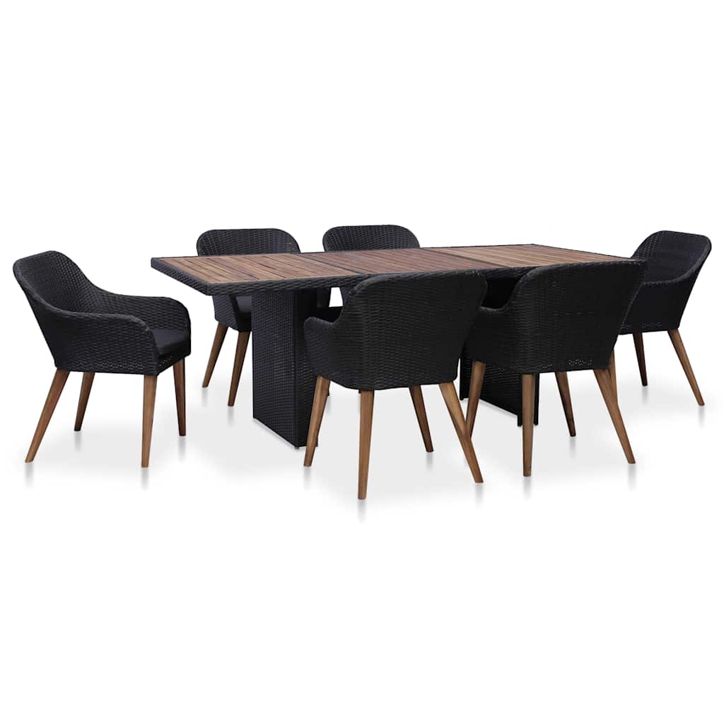 7-tlg. Garten-Essgruppe mit Auflagen Poly Rattan Schwarz