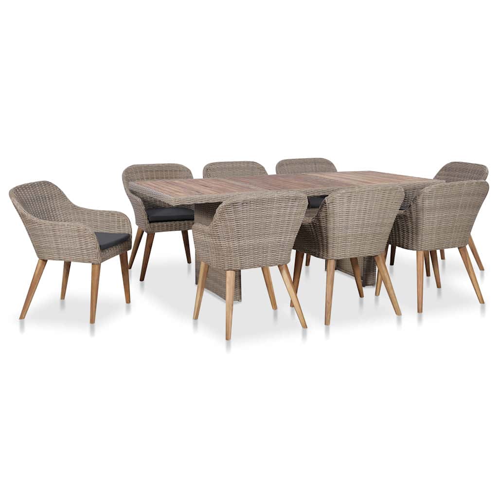 9-tlg. Garten-Essgruppe mit Auflagen Poly Rattan
