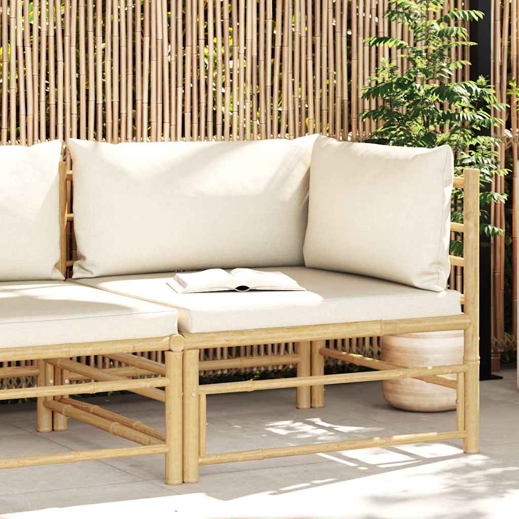 Garten-Ecksofa mit Kissen Cremeweiß Bambus