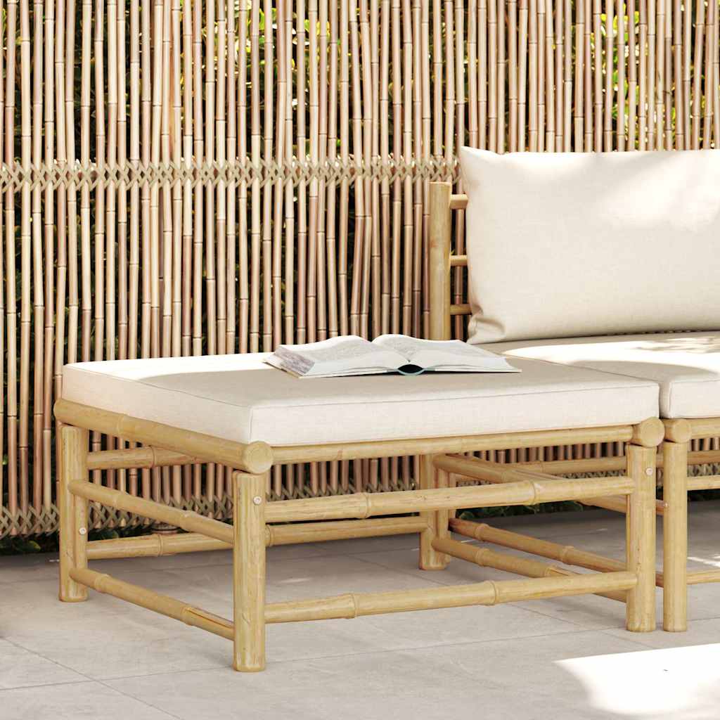 Garten-Fußhocker mit Kissen Cremeweiß Bambus