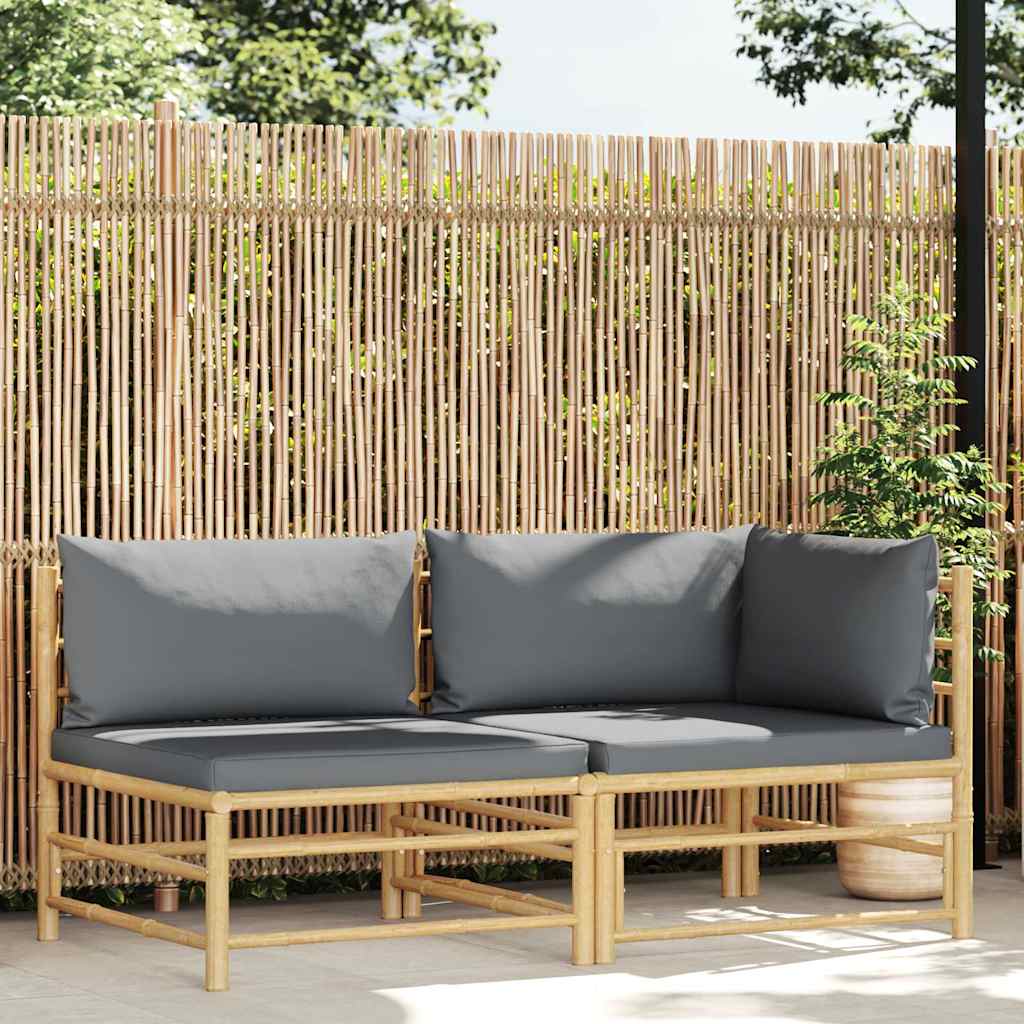 2-tlg. Garten-Lounge-Set mit Kissen Dunkelgrau Bambus