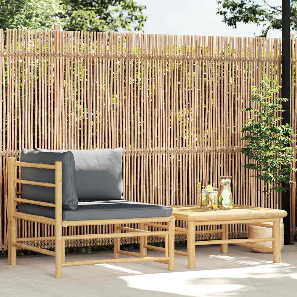 2-tlg. Garten-Lounge-Set mit Dunkelgrauen Kissen Bambus