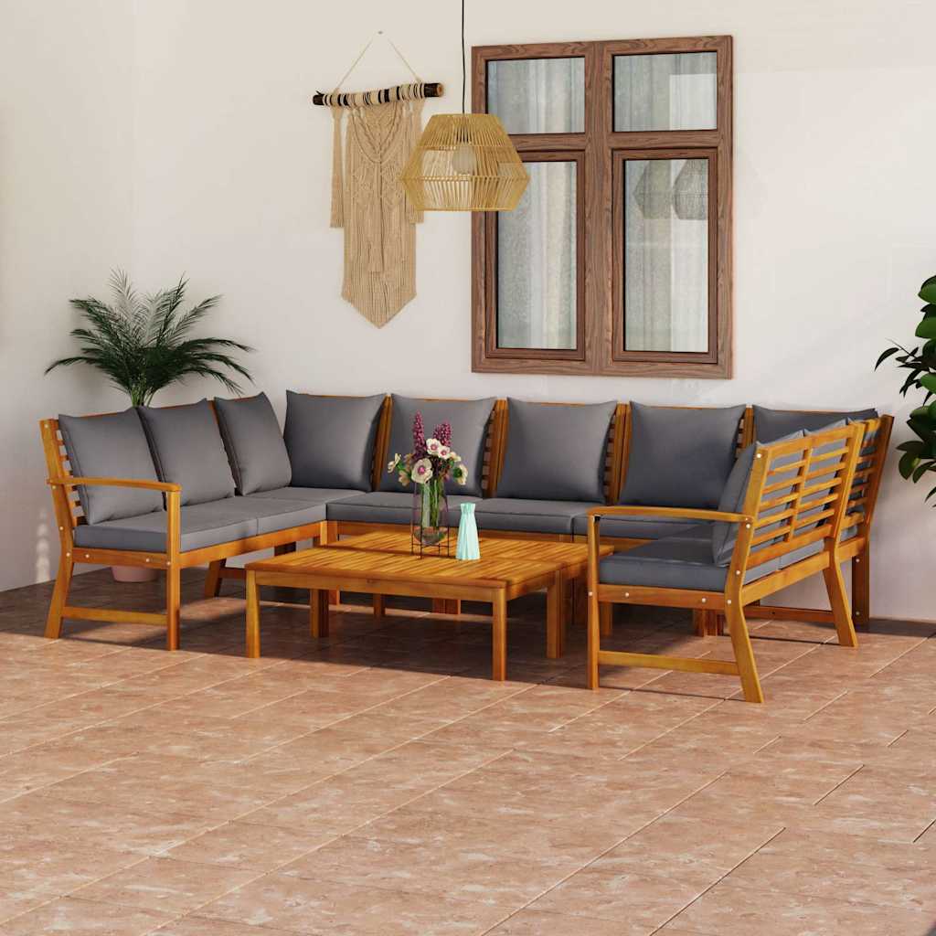 9-tlg. Garten-Lounge-Set mit Auflagen Massivholz Akazie