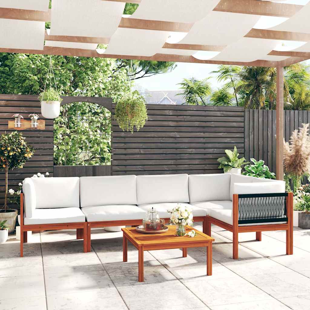 6-teiliges Garten-Lounge-Set mit Kissen Creme 63 x 63 cm