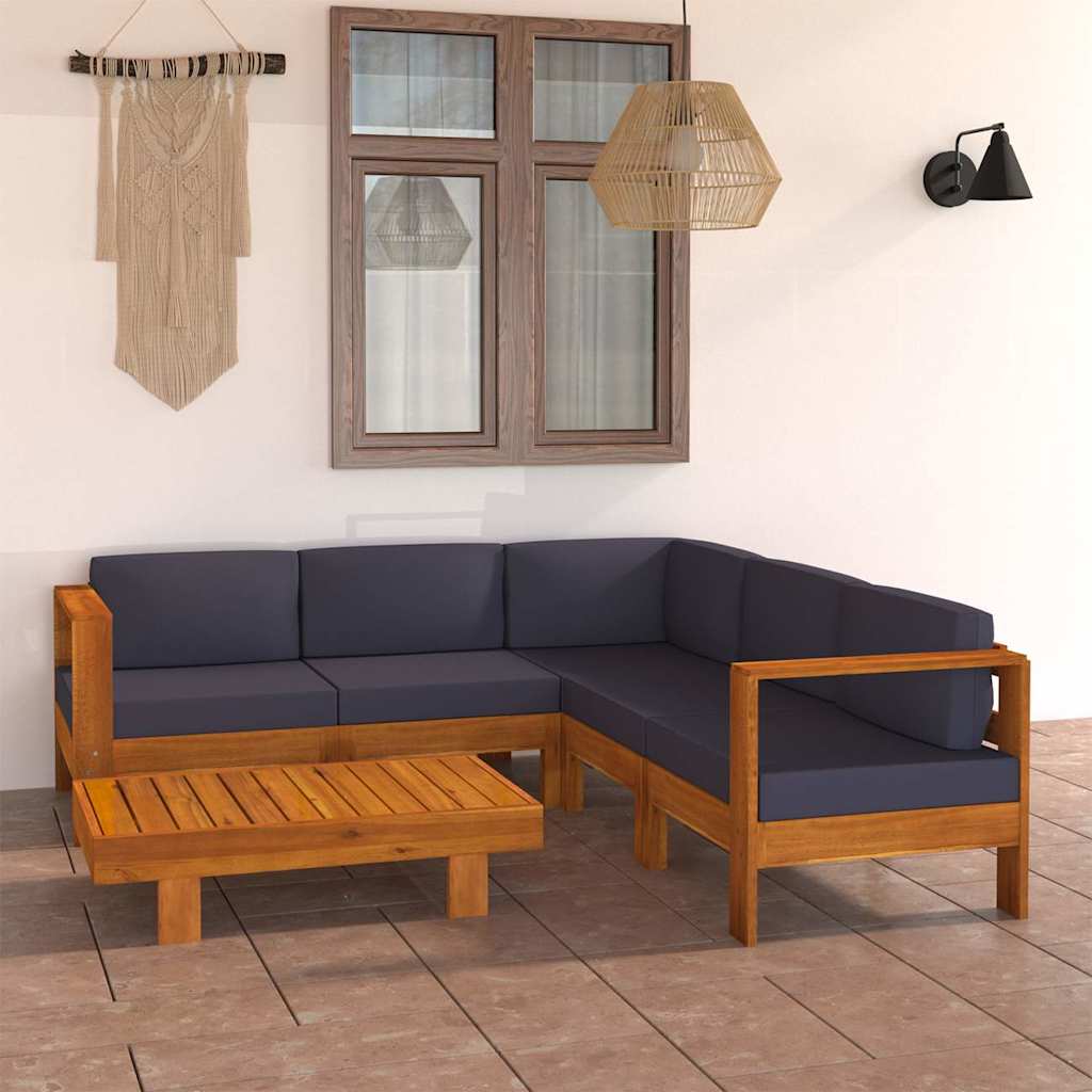 6-tlg. Garten-Lounge-Set mit Dunkelgrauen Auflagen Akazienholz