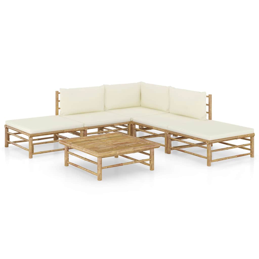 6-tlg. Garten-Lounge-Set mit Cremeweißen Kissen Bambus