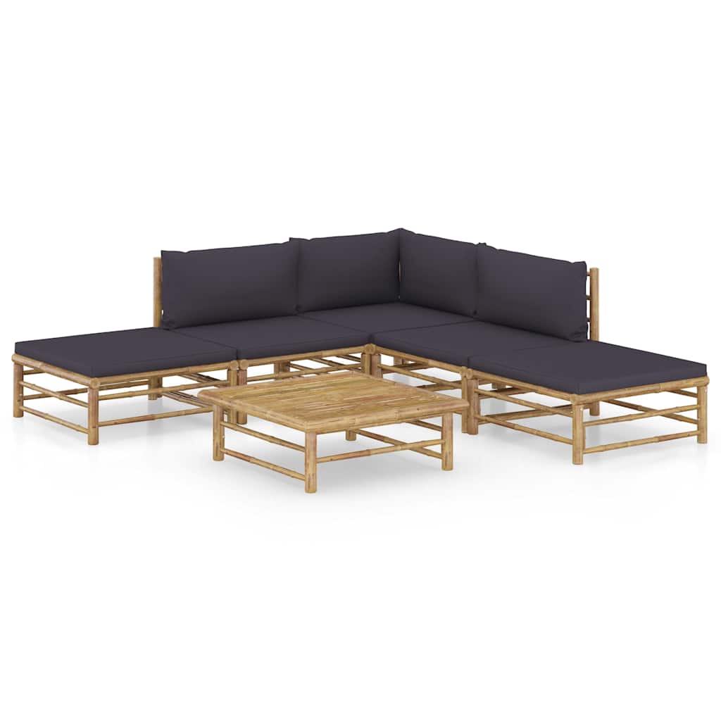 6-tlg. Garten-Lounge-Set mit Dunkelgrauen Kissen Bambus