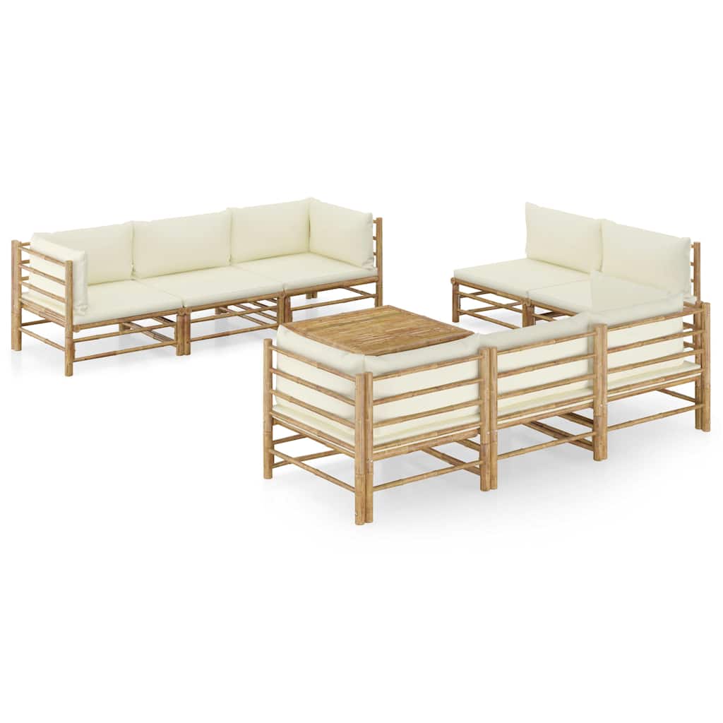9-tlg. Garten-Lounge-Set mit Cremeweißen Kissen Bambus