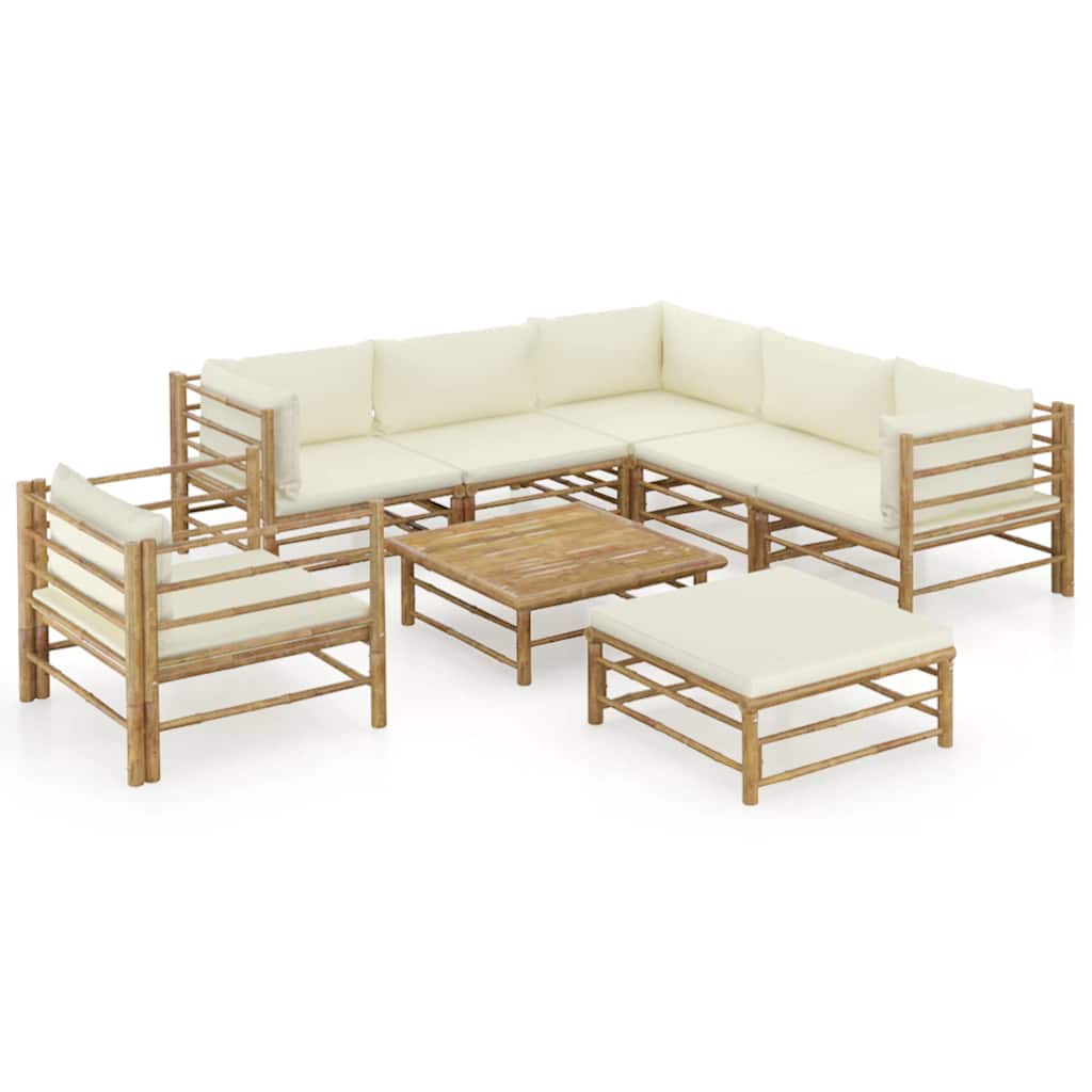 8-tlg. Garten-Lounge-Set mit Cremeweißen Kissen Bambus
