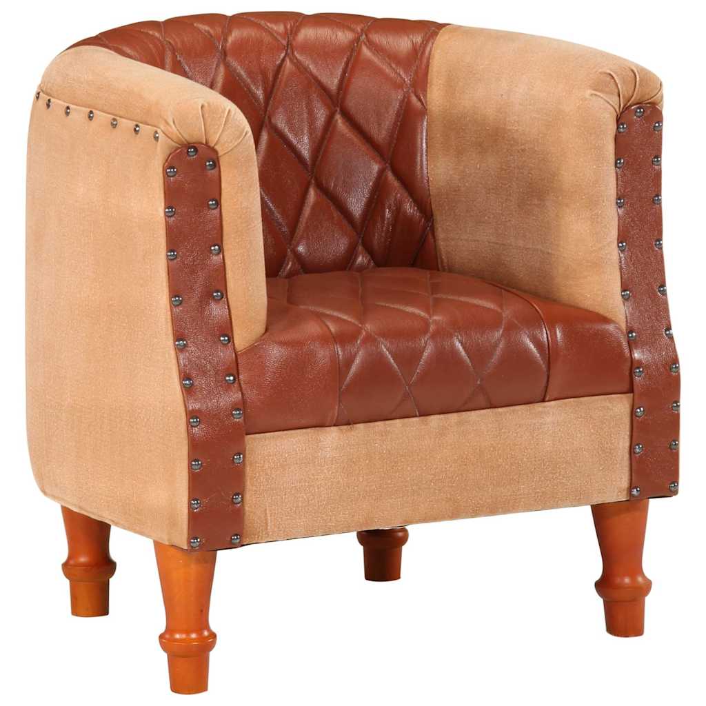 Sessel Braun Echtleder und Massivholz Mango
