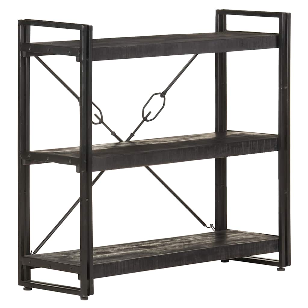 Bücherregal 3 Fächer Schwarz 90x30x80 cm Mango Massivholz