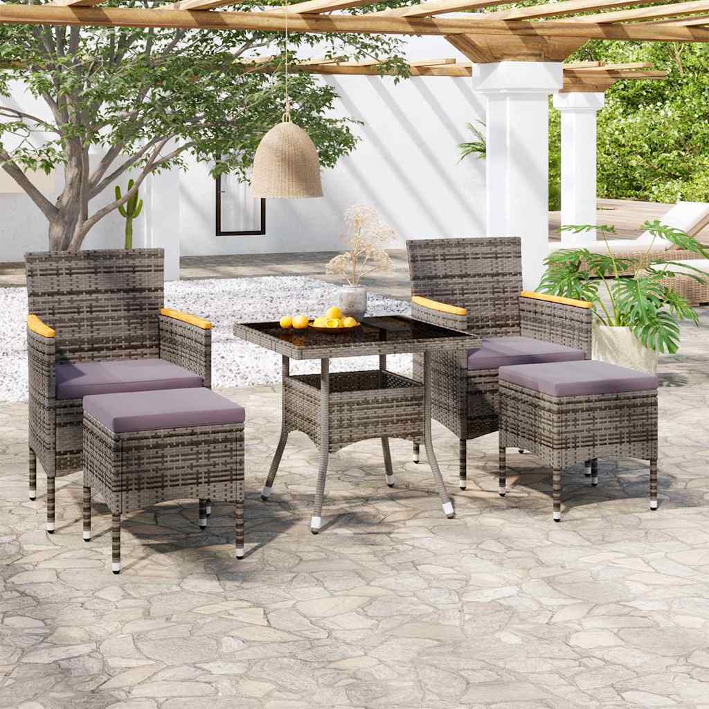 5-tlg. Garten-Essgruppe Poly Rattan und Hartglas Grau