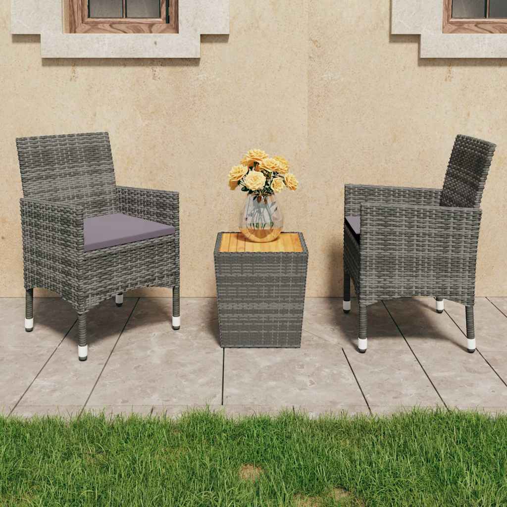3-tlg. Bistro-Set Poly Rattan und Akazienholz Grau