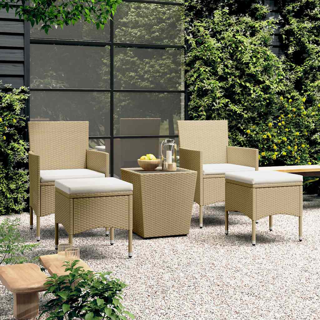 5-tlg. Garten-Bistro-Set Poly Rattan und Hartglas Beige