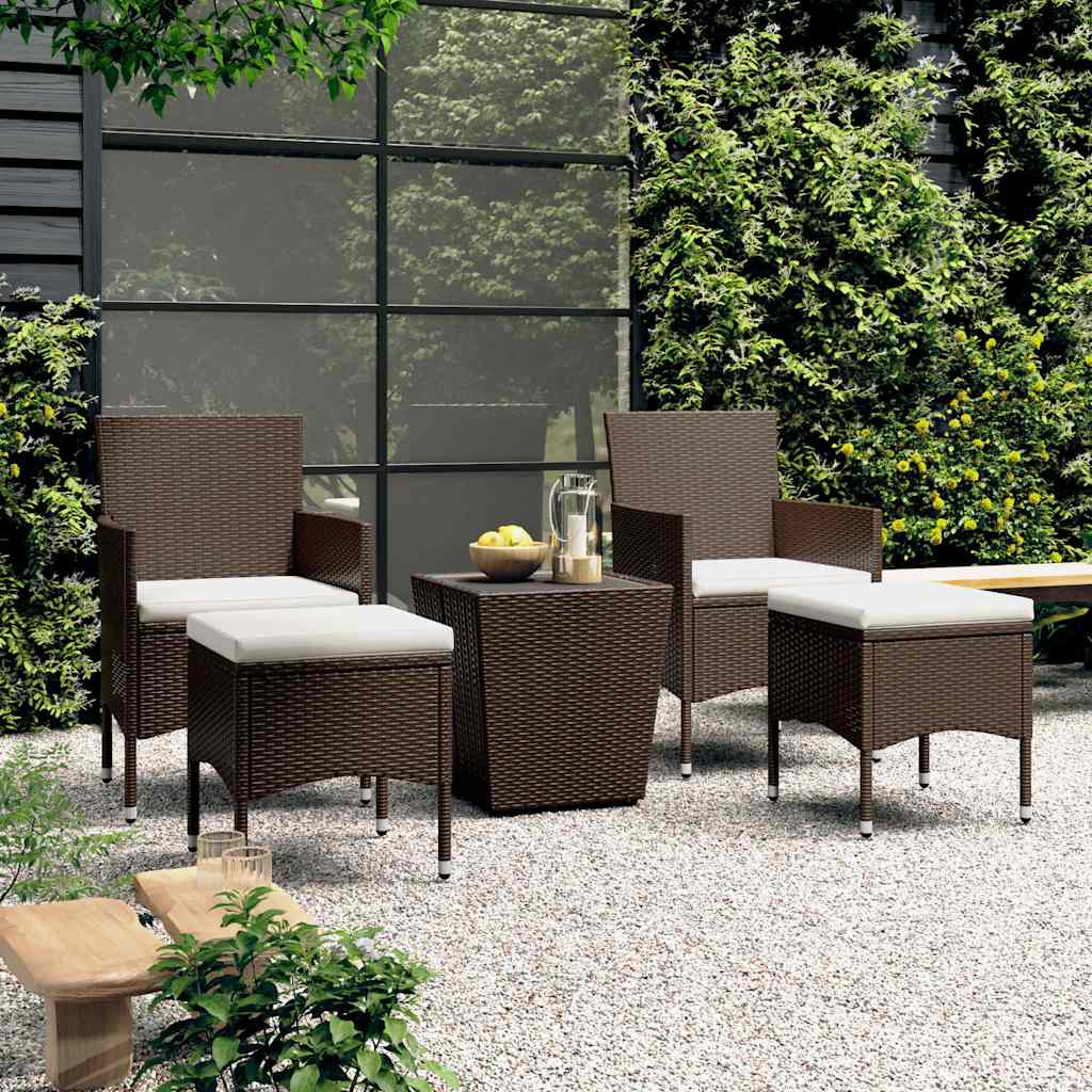 5-tlg. Bistro-Set Poly Rattan und Hartglas Braun