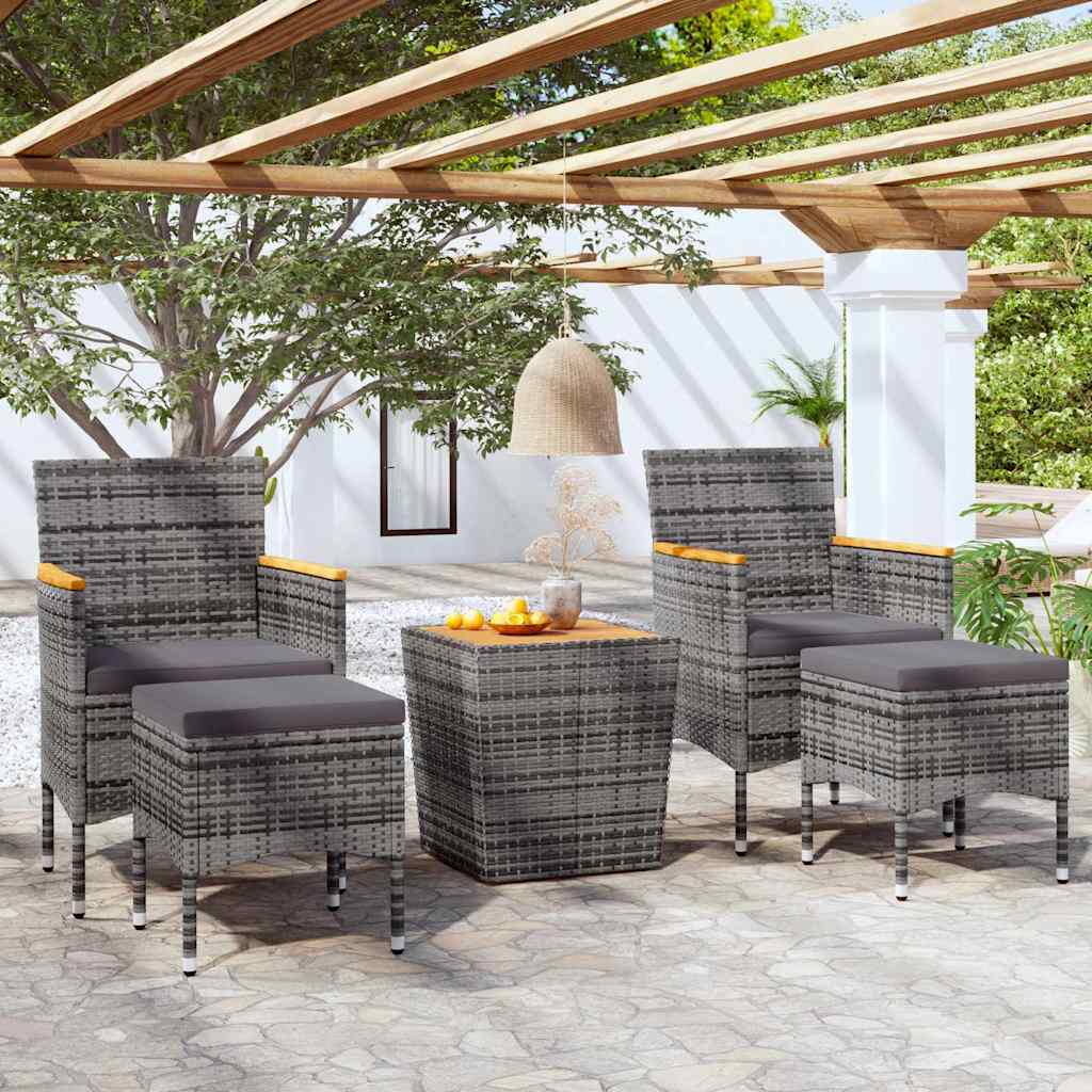 5-tlg. Garten-Bistro-Set Poly Rattan & Massivholz Akazie Grau