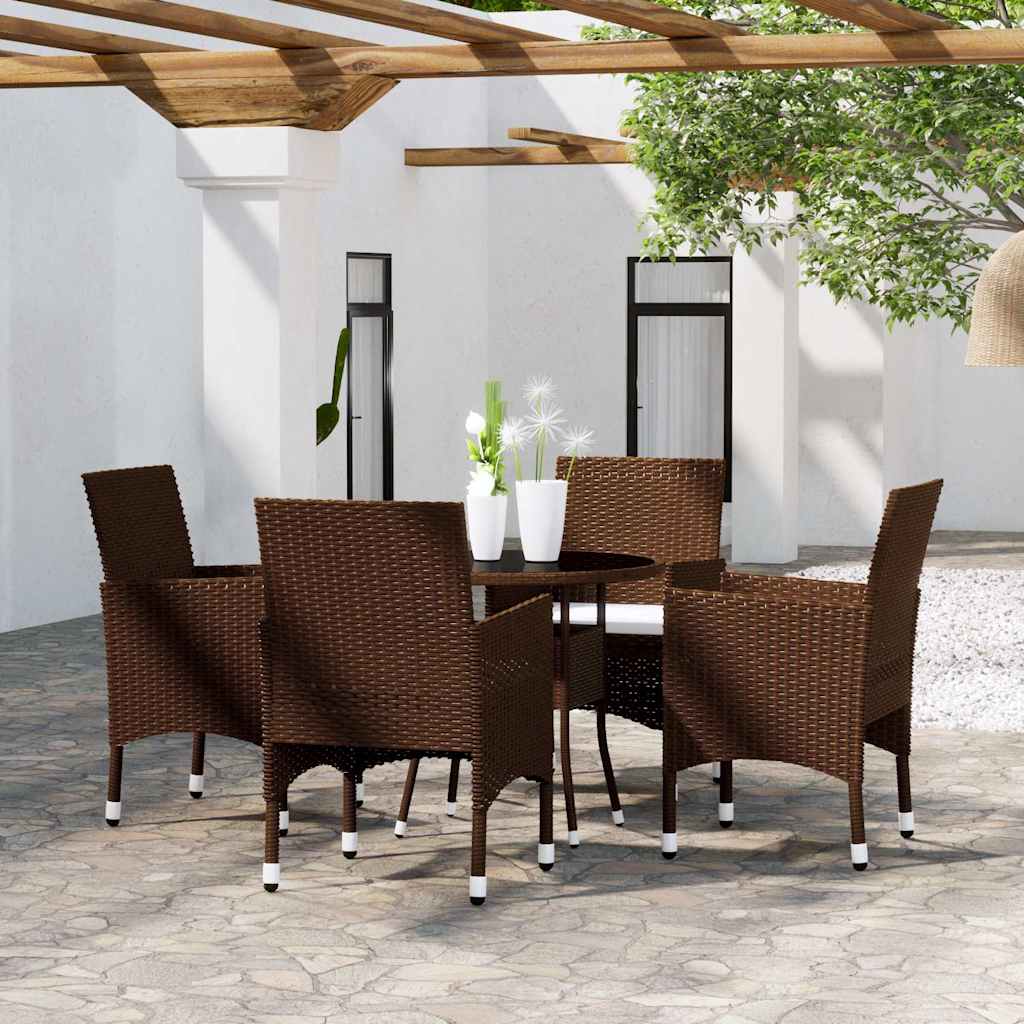 5-tlg. Garten-Essgruppe Poly Rattan Braun