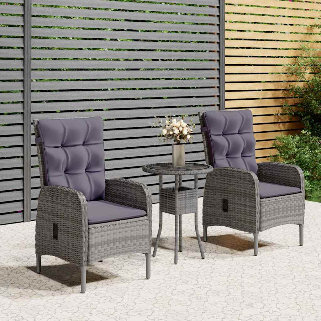 3-tlg. Garten-Bistro-Set Poly Rattan Grau