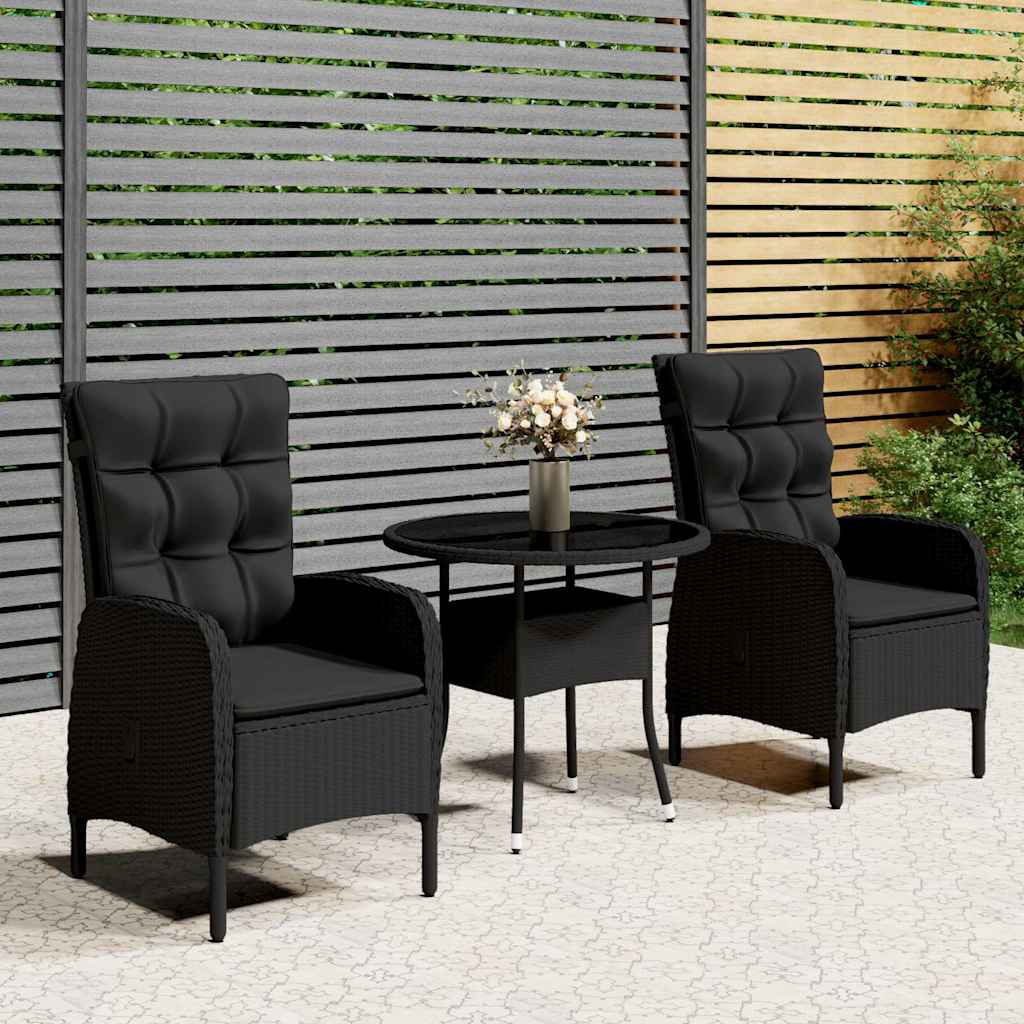 3-tlg. Garten-Bistro-Set Poly Rattan Schwarz