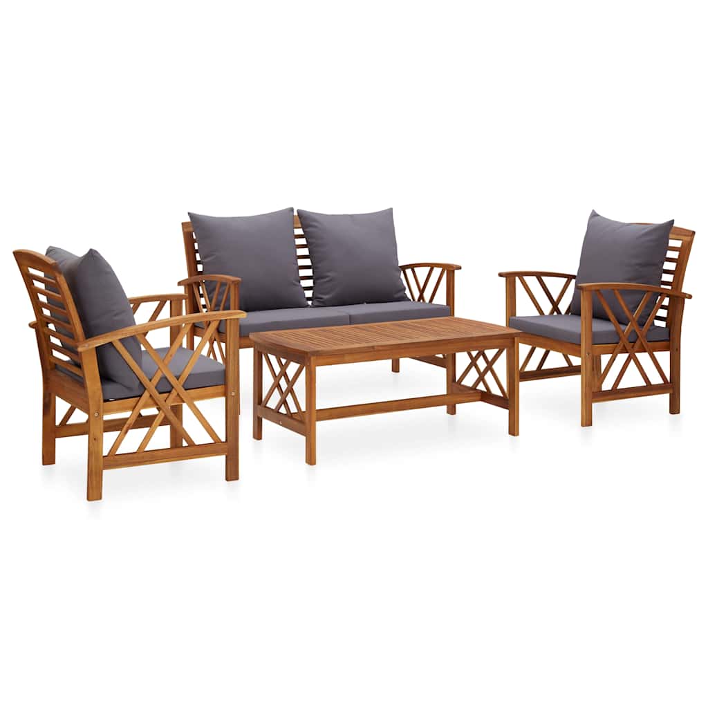 4-tlg. Garten-Lounge-Set mit Auflagen Massivholz Akazie