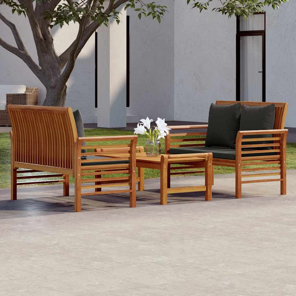 3-tlg. Garten-Lounge-Set mit Kissen Massivholz Akazie