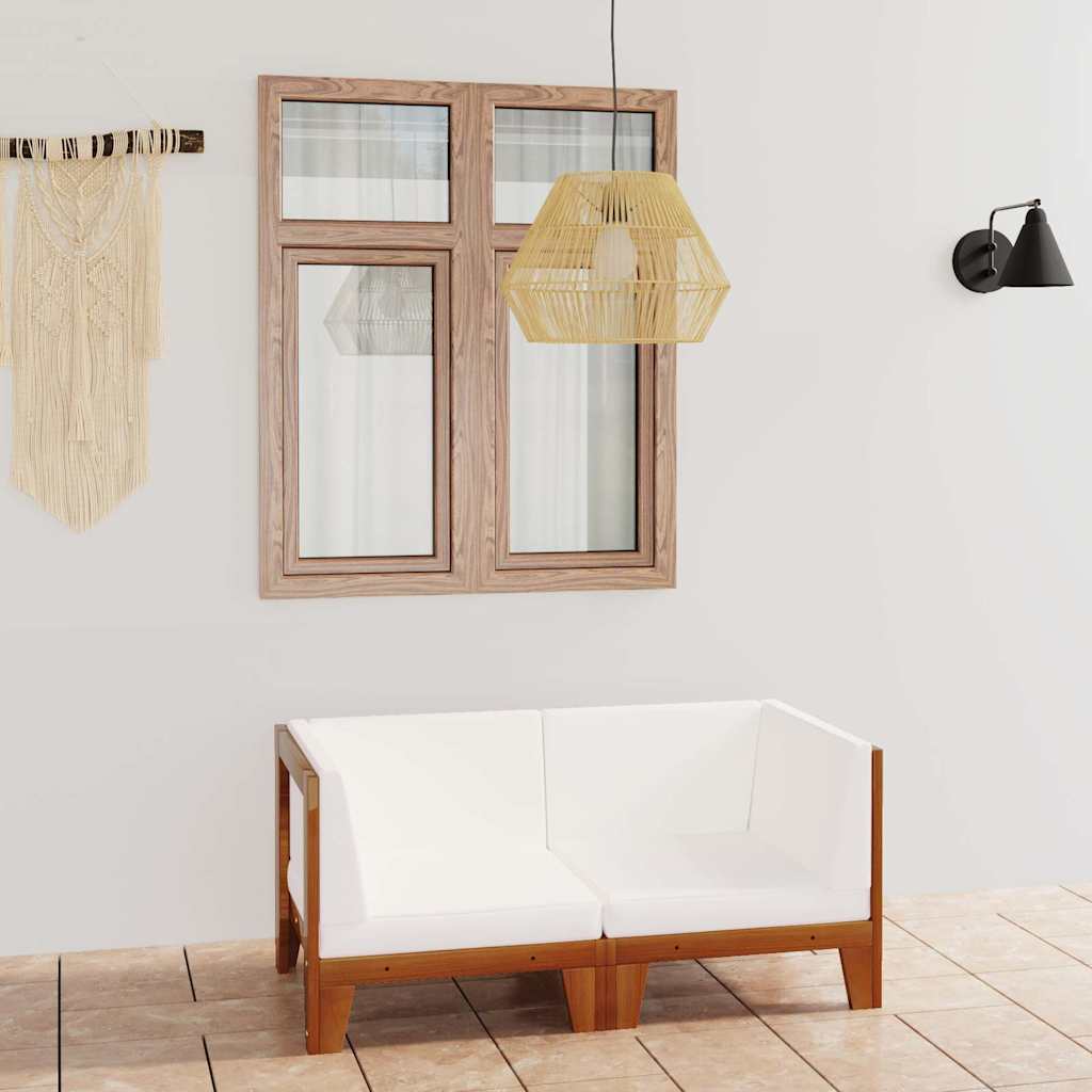 2-Sitzer-Sofa mit Cremeweißen Kissen Akazie Massivholz