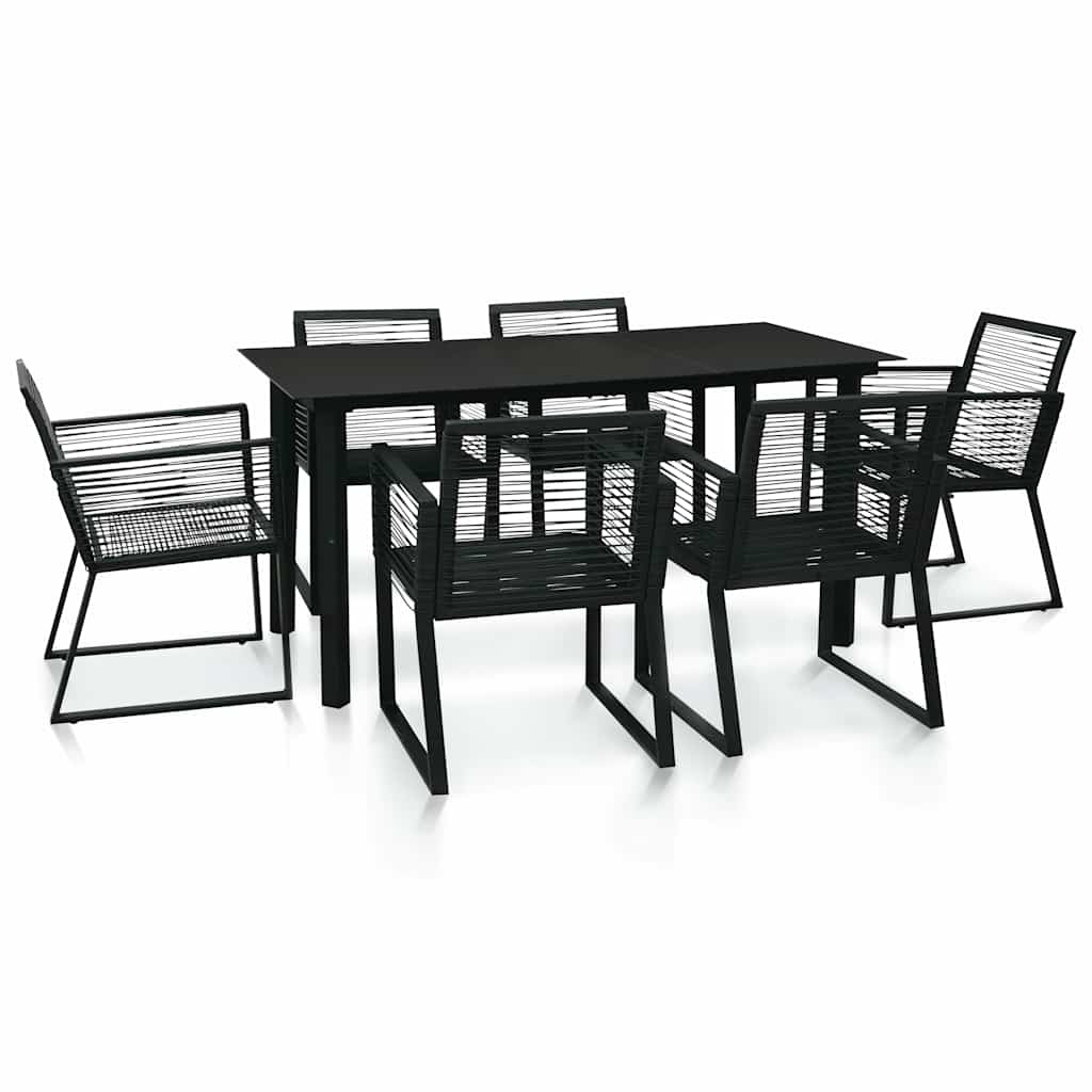 7-tlg. Garten-Essgruppe PVC Rattan Schwarz