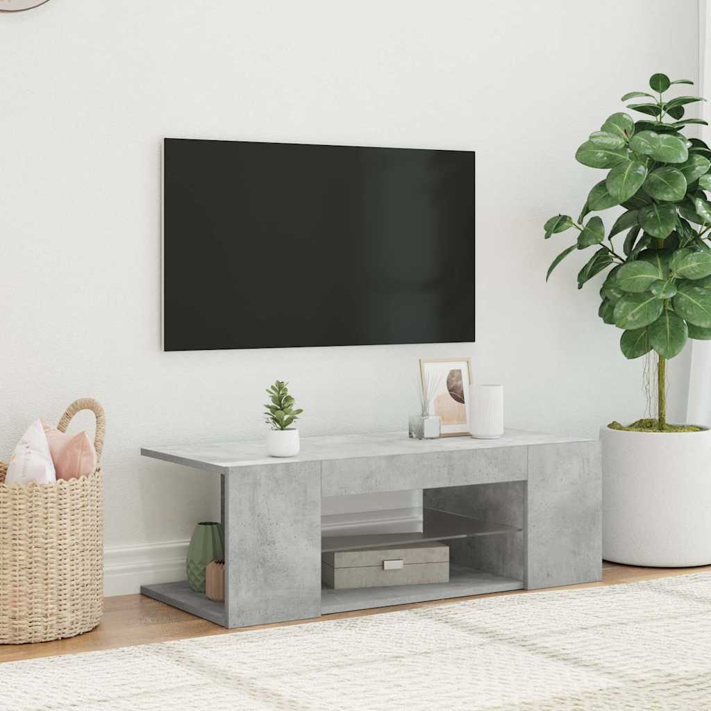 TV-Schrank mit LED-Leuchten Betongrau 90x39x30 cm