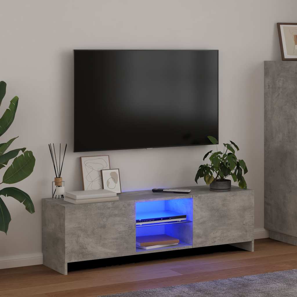 TV-Schrank mit LED-Leuchten Betongrau 120x30x36 cm