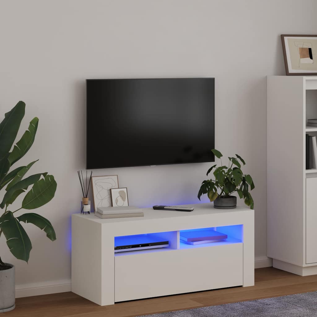 TV-Schrank mit LED-Leuchten Weiß 90x35x40 cm