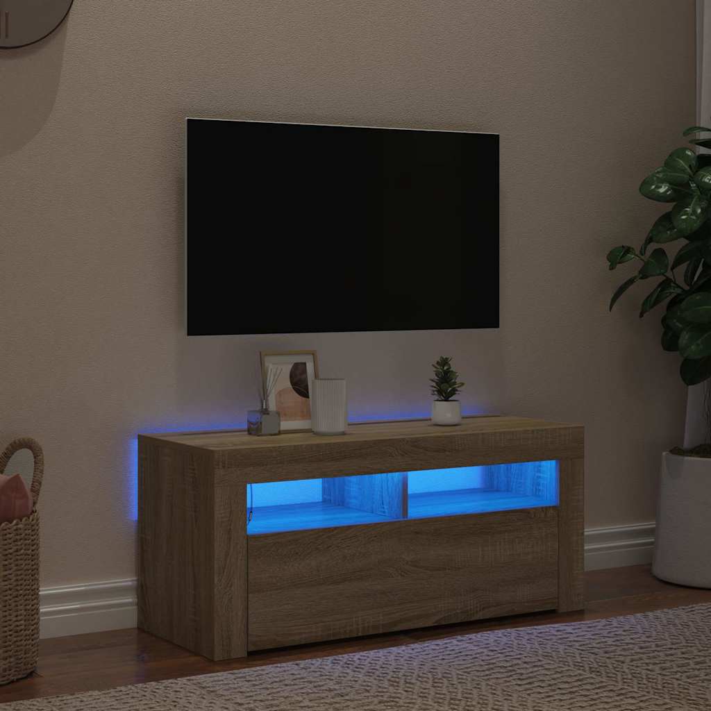 TV-Schrank mit LED-Leuchten Sonoma-Eiche 90x35x40 cm