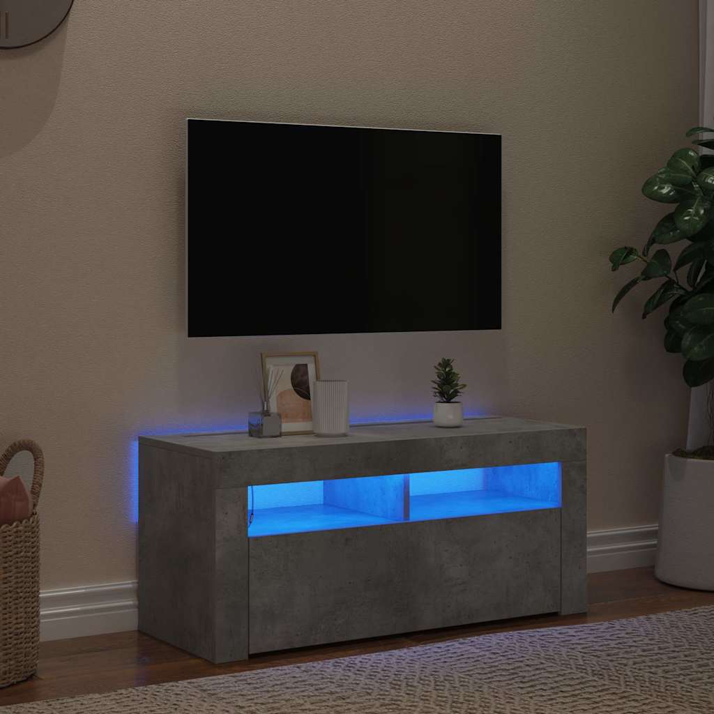 TV-Schrank mit LED-Leuchten Betongrau 90x35x40 cm