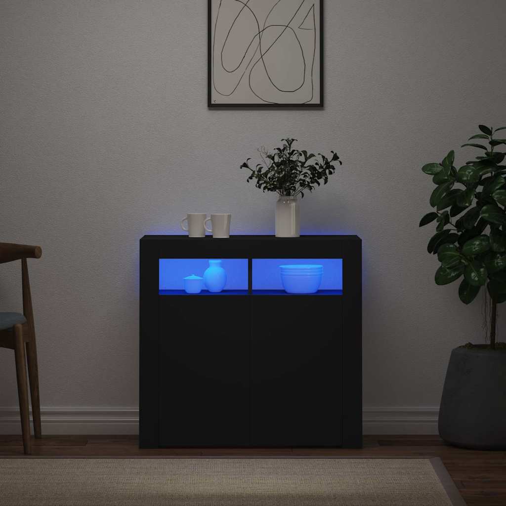 Sideboard mit LED-Leuchten Schwarz 80x35x75 cm