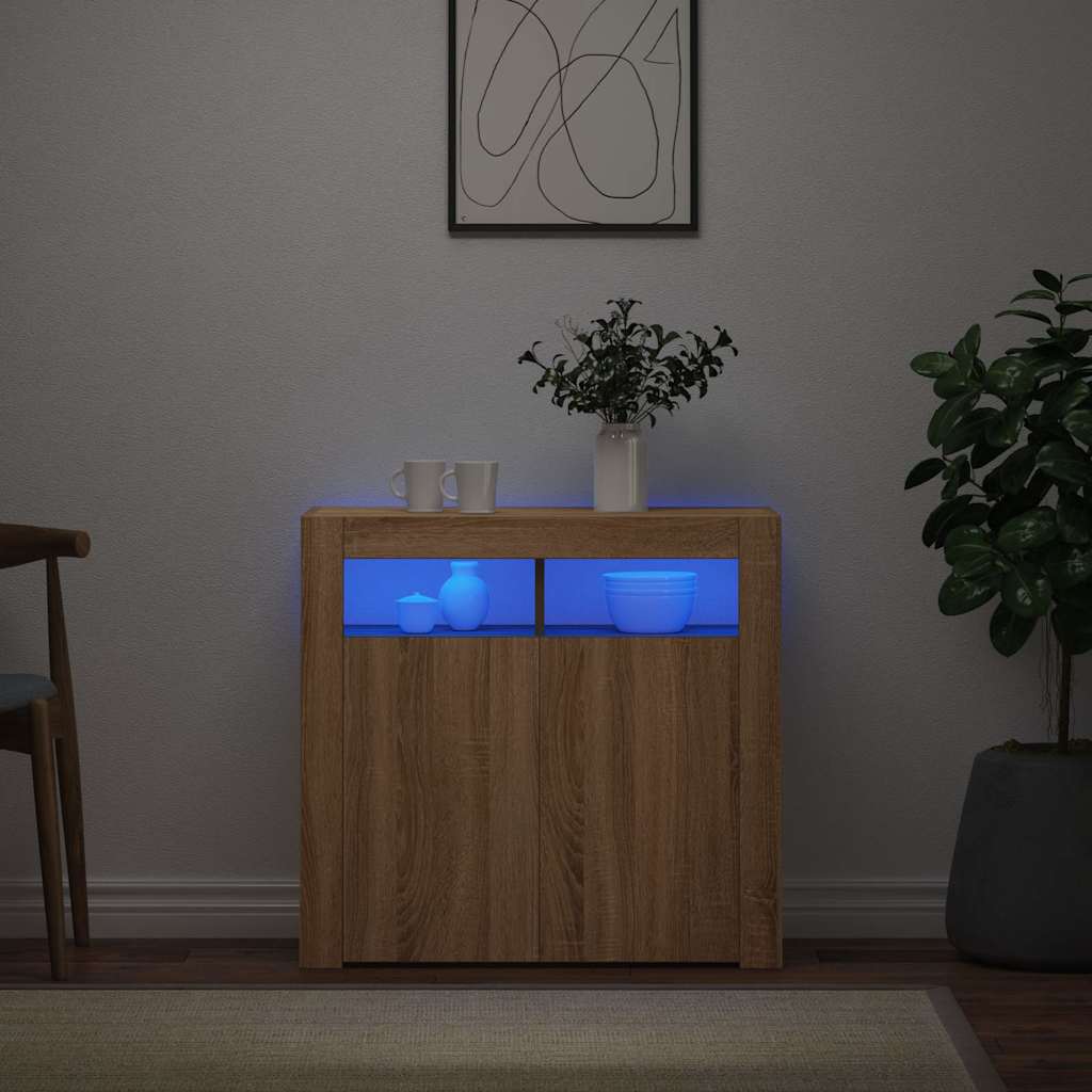 Sideboard mit LED-Leuchten Sonoma-Eiche 80x35x75 cm